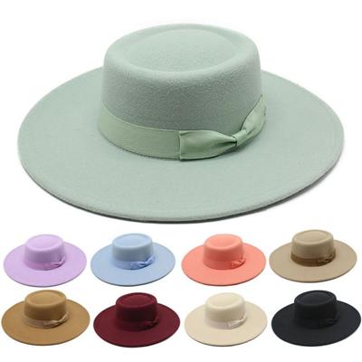 New Retro Bow Ladies Cap Fedora Wide Brim Derby Hat Women Bowler Hat