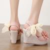 Modische Sandalen Damen Blumenmuster Schleifchen Dekor Plateau Keil Espadrilles Plateau Schleife 10CM Hohe Absätze Damen Hausschuhe Schuhe
