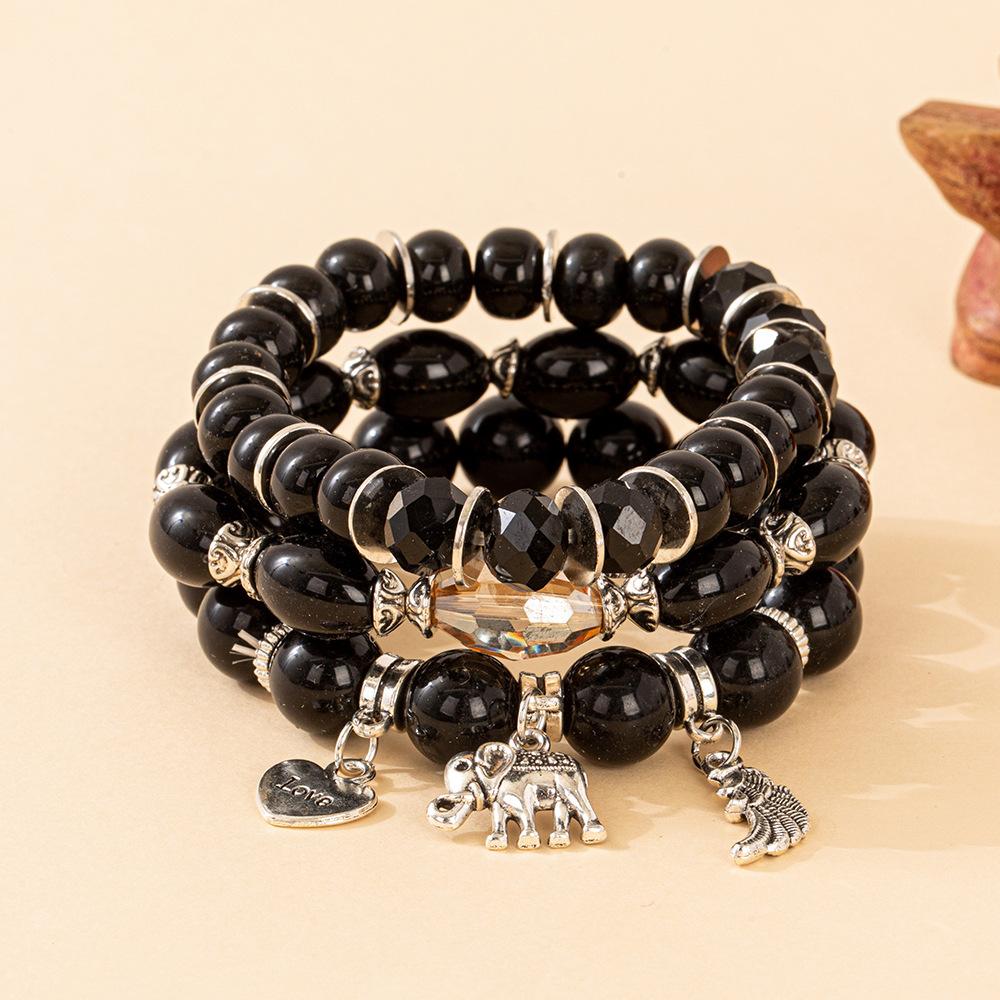 JYL TS Bracelet Owl Pendant  Bohemian Style Enhances Wisdom & Luck Black коралл красный