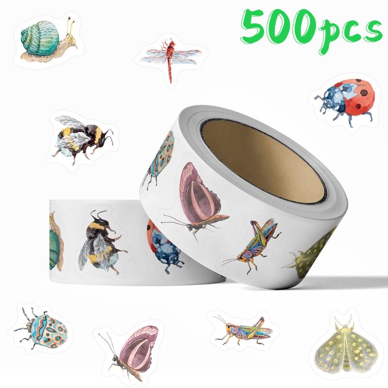 500Pcs/Roll Cartoon Animal Stickers Ocean Marine Insect Bug Self Adhesive Waterproof Decals Diy Scrapbook Craft Reward Decor