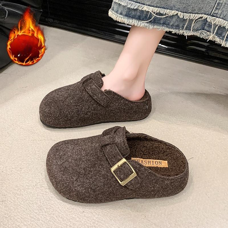 Women's Cotton Cloth Clogs Cork Footbed Leather Mules Slippers Comfortable Potato Shoes Arch Support Cotton Slippers