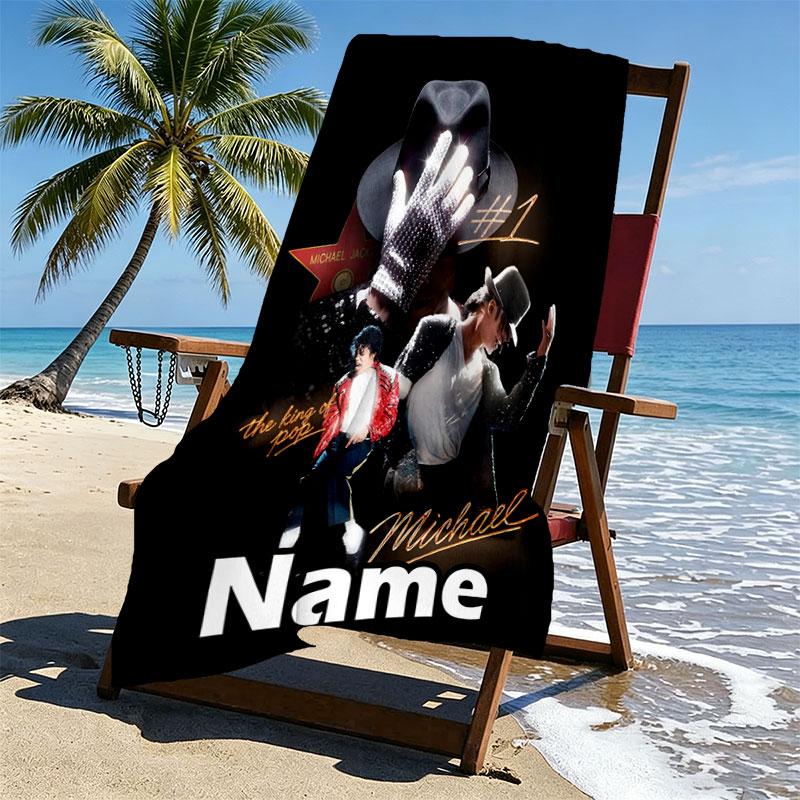 Custom Name Personalized Michael Jackson Print Beach Towel, for Trip Camping Beach Party Home Decor, Birthday Gift for Family & Friends