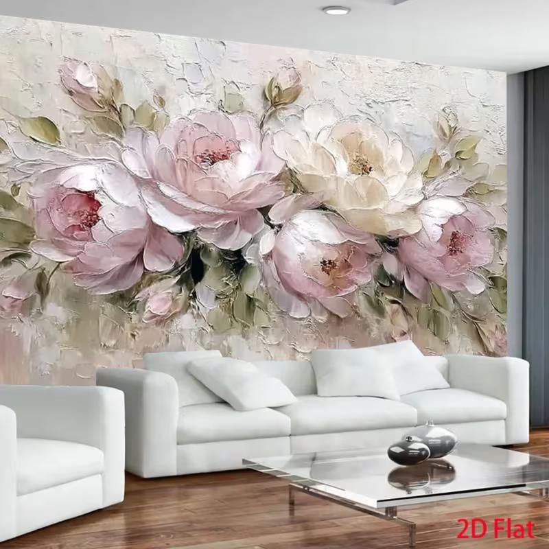 2D Rosa Weiß Pfingstrose Ölgemälde Wandteppich Wandbehang