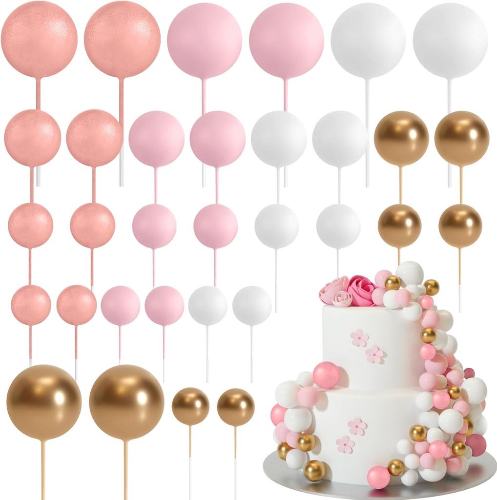32Pcs Christmas Ball Cake Topper Decorations Foam Balls Cake Picks Cake Topper Balls Cake Decorations for Wedding Party Birthday