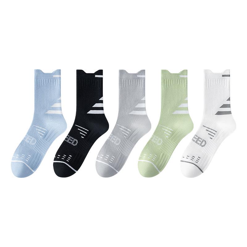 Men's Spring-Summer Cotton Mid-Calf Sports Socks - Breathable, Sweat-Absorbing for Running and Basketball