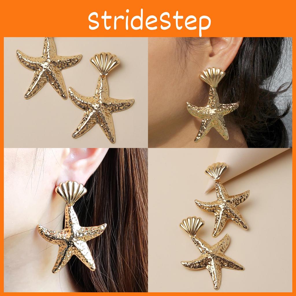 Shell Gold Fashionable Starfish Design Women Metal Earrings For Beach Summer