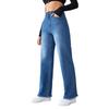 Womens High Waist Straight Leg Wide Jeans No Stretch Denim Pants Street Style