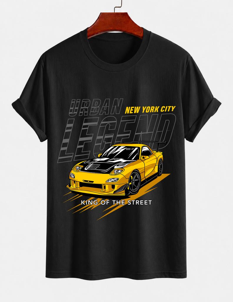Unisexs Pure Cotton Solid Color Tshirt Urban Legend Street King Jdm Sports Car Print Crew Neck Short Sleeve Street Casual Top