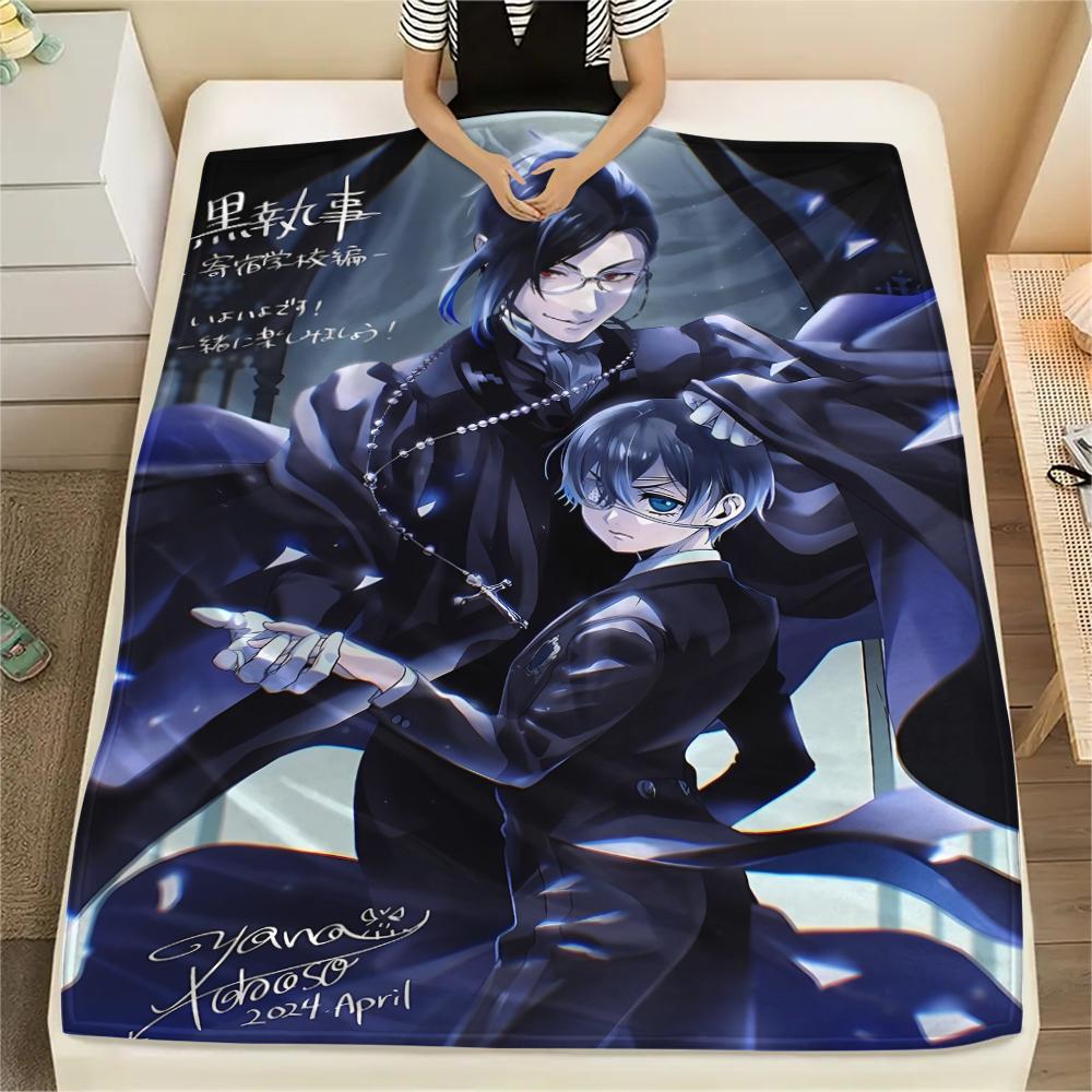 1PC Black Butler Print Flannel Blanket, High quality All Seasons, Home Decor, Warmth and Comfort, Perfect for Christmas Gifts