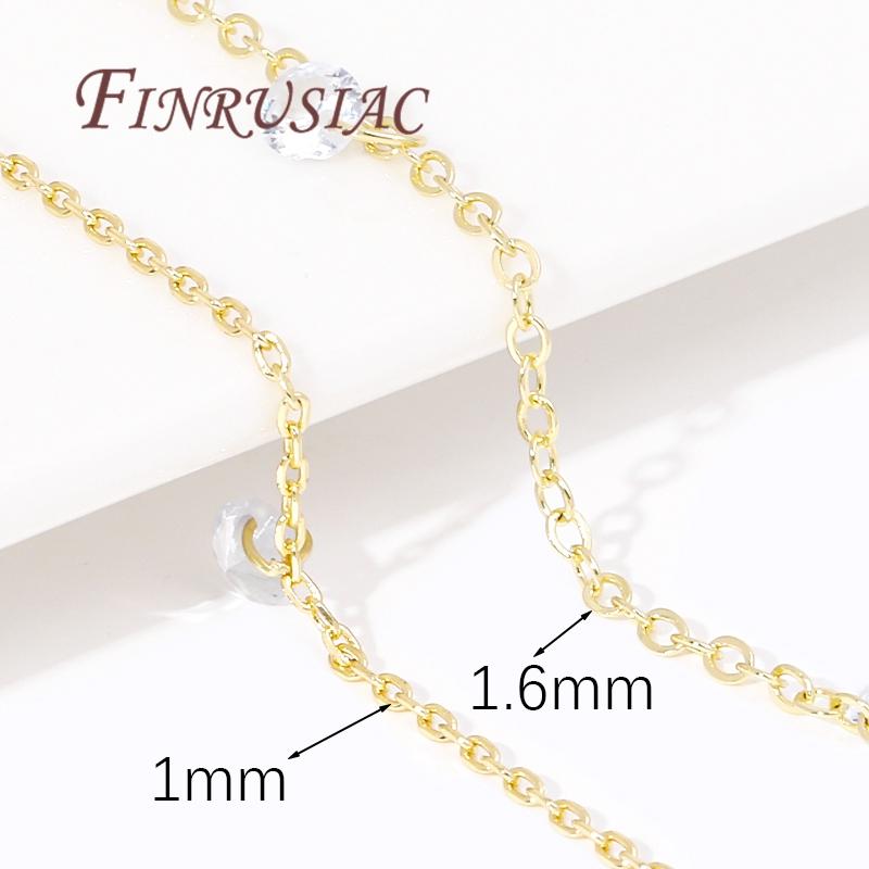 14K Gold Plated Spool Chains,Metal Zircon Crystal Chains 1mm/1.6mm Wholesale High Quality DIY Handmade Jewellery Making Supplies