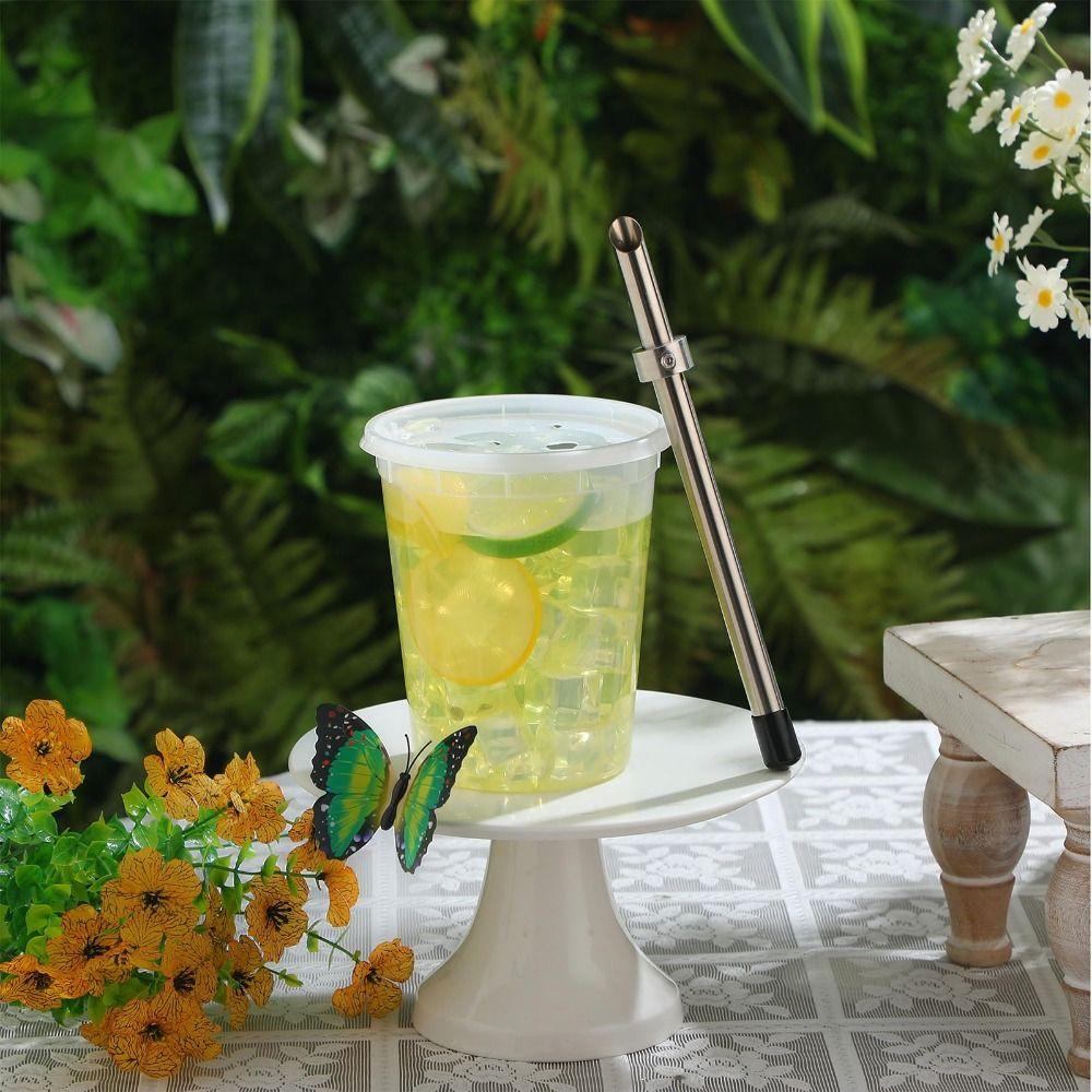 Efficient Straw Puncher Stainless Steel Lemonade Stand Supplies Beverage Mixer  for Plastic Lids