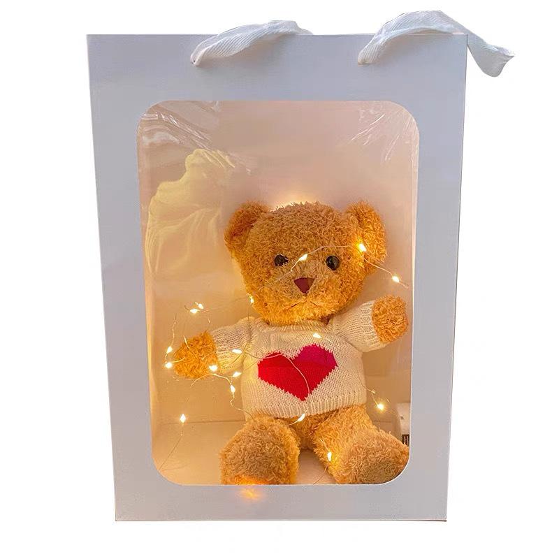 New Year Teddy Bear Couple with Red LOVE Sweater - Brown Plush Toy Doll