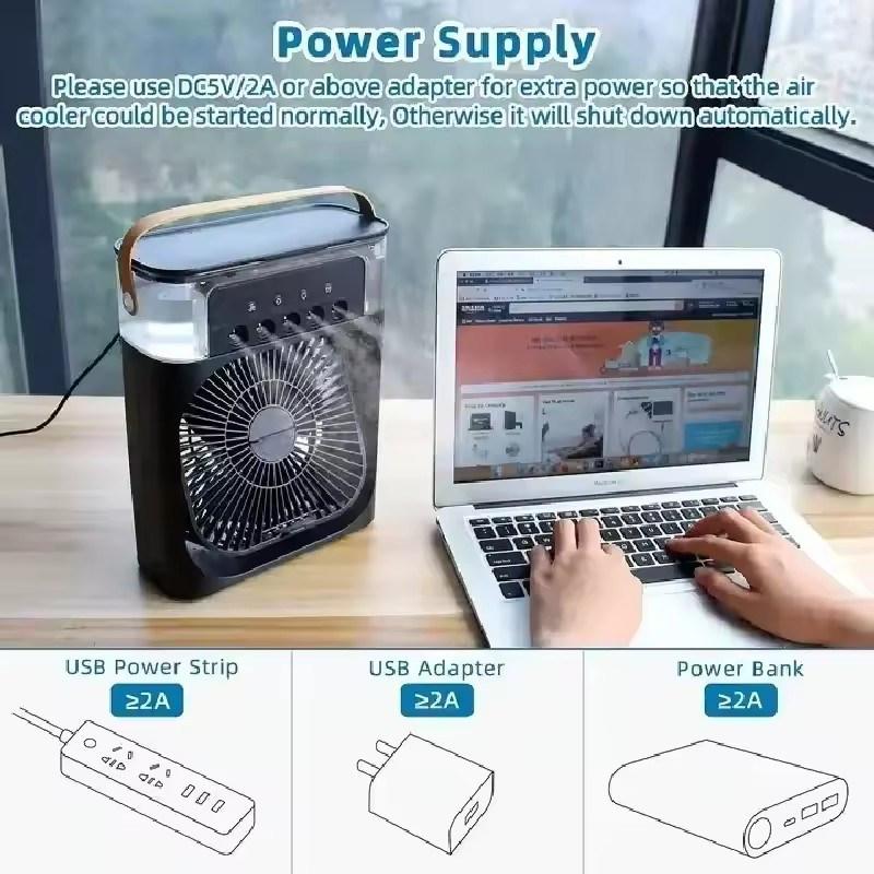 Ventilator umidificator portabil Aparate de aer conditionat Ventilator electric USB Lumina de noapte LED Apa Ceata Distracție Răcitor de aer 3 în 1 Umidificare pentru casă
