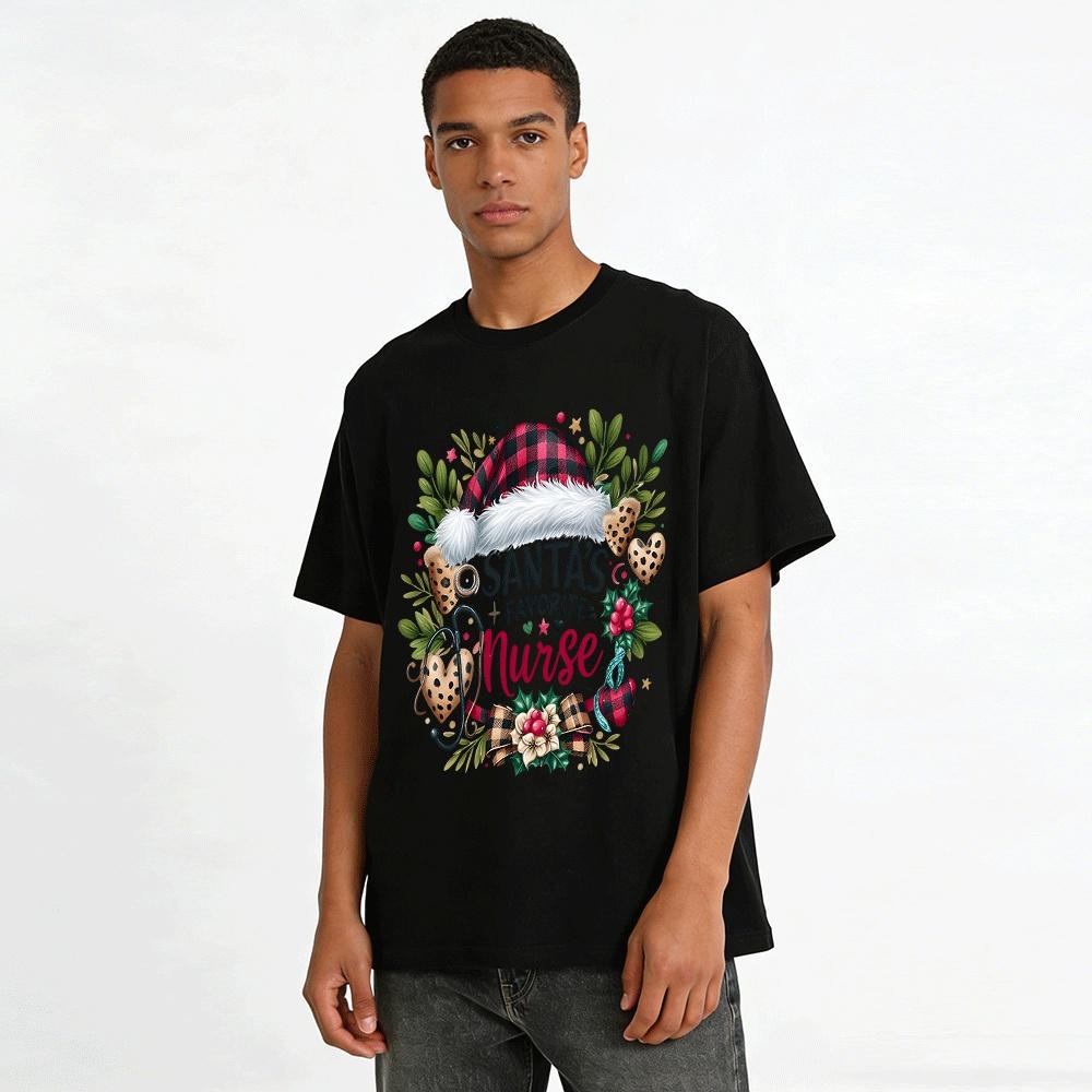 Santa's Favorite Nurse Christmas Themed Printed Top Pure Cotton T-shirt