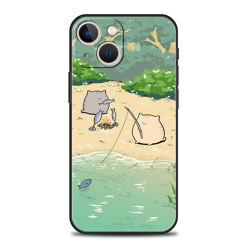 Cat Fishing Phone Case For iPhone 17 Air 16 Plus 13 15 14 12 11 Pro MAX 7 8 SE Soft TPU Shockproof Cover Funda