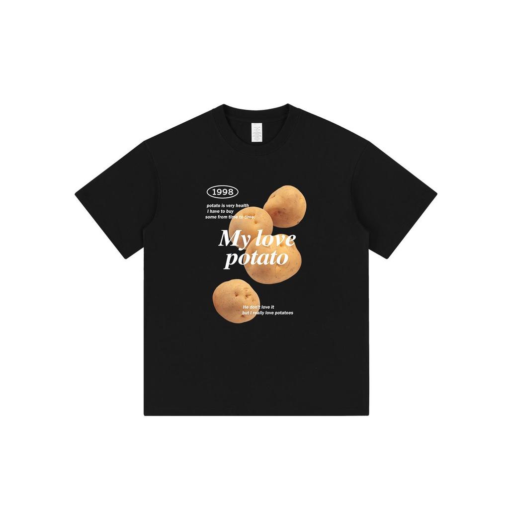 Unisex Cotton Potato Print Casual Tee - Trendy & Fun Short Sleeve