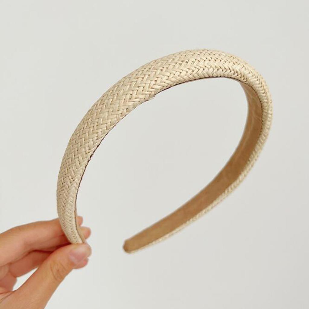 PROLY New Fashion Hairband For Women Narrow Side Headband Solid Color Handmade Straw Weaving Turban Casual Summer Headwear