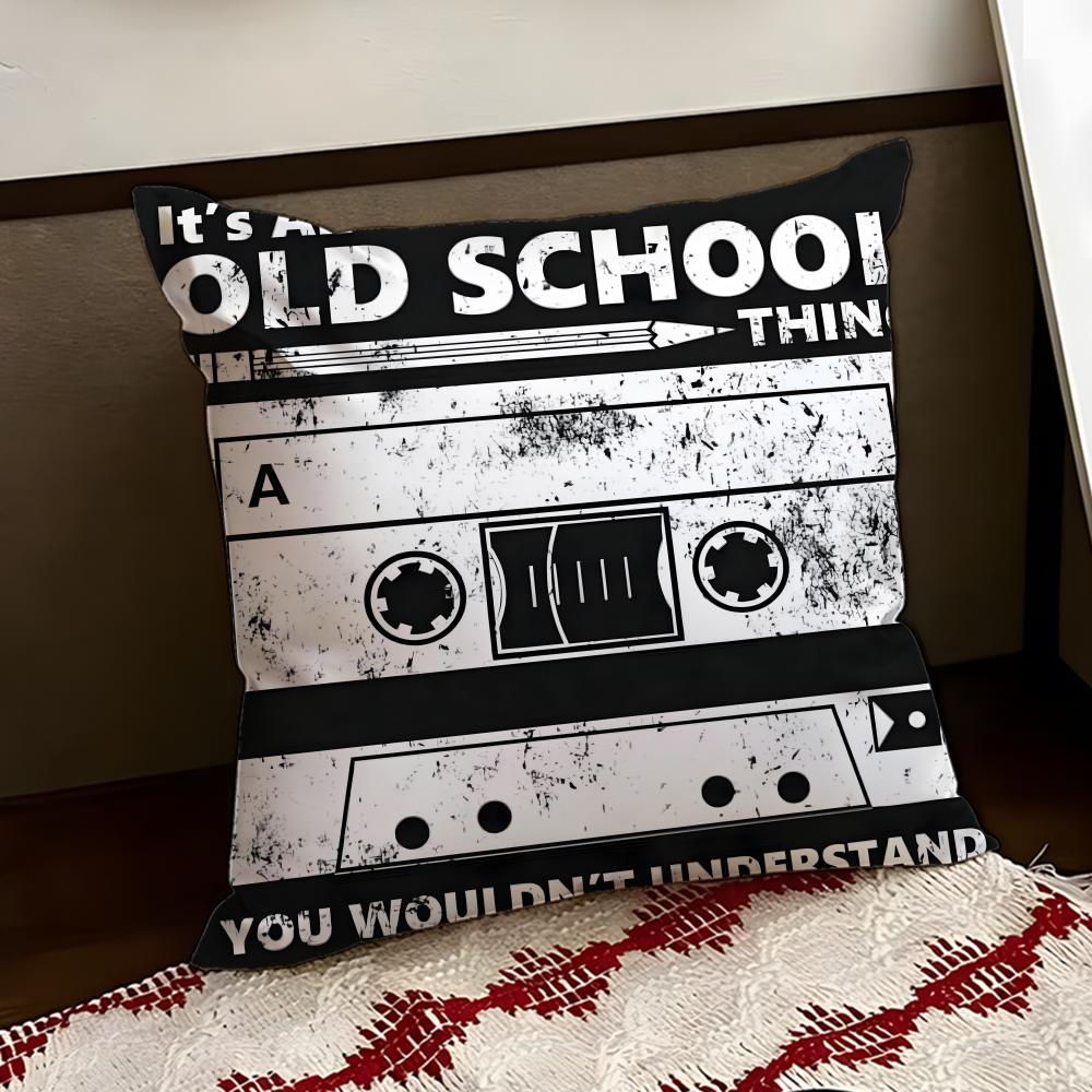 Music Tape Print Cushion Cover Reversible Soft Durable Pillow Cover Home Car MultiScene Use for Daily Comfort