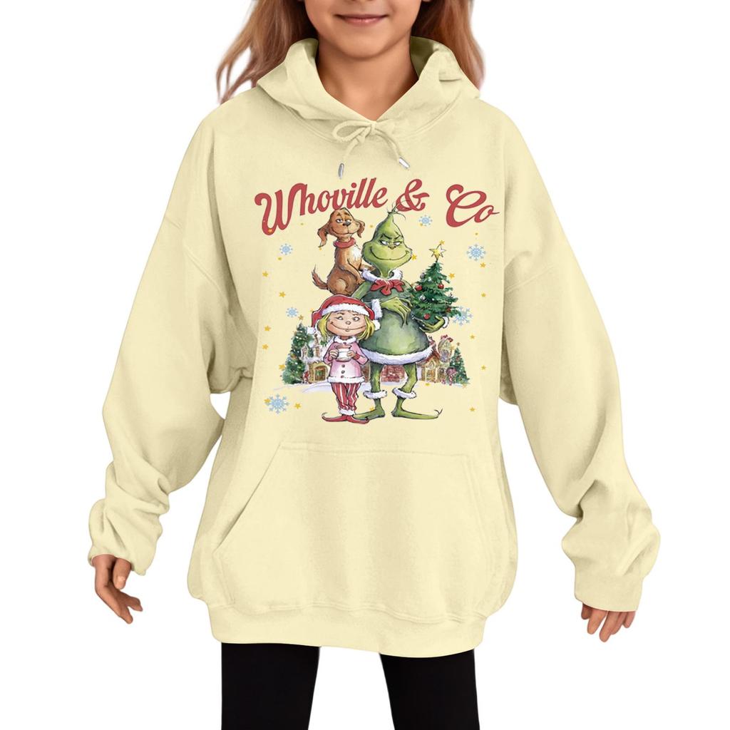 Children's Fashionable Casual Long-sleeved Loose Christmas Print Pullover Hooded Sweatshirt