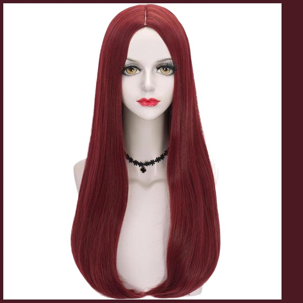 Sally Sally Costume Wigs for Women Long Straight Wine Red Wigs Sally Dark Red Wigs Synthetic Fiber Hair for Sally Costumes