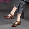 Fashion GKTINOO 2025 Penny Loafers Women Genuine Cow Leather Round Toe Thick Sole Slip-On Female Casual Platform Shoes Handmade