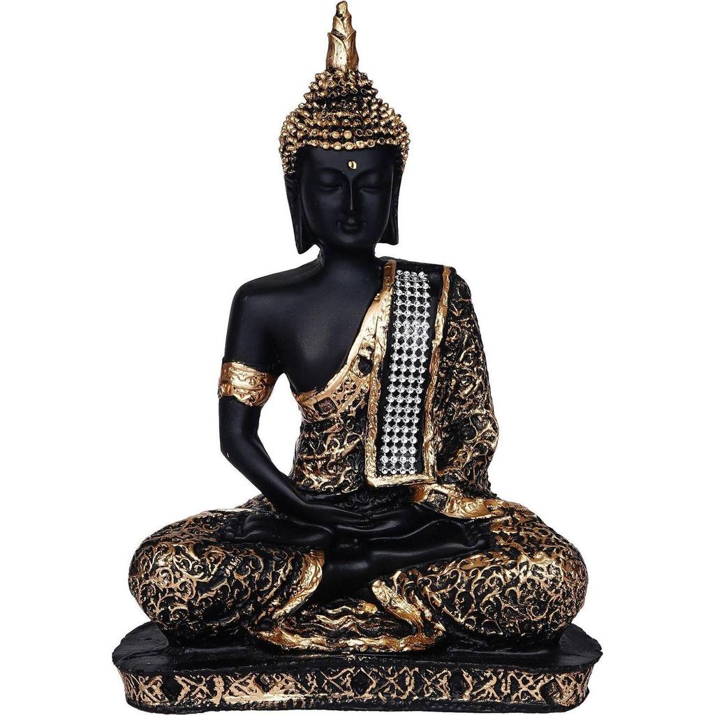 Meditating Buddha Statue For Home Decor Idol Decorative Showpiece - 17 Cm  (Polyresin, Gold)