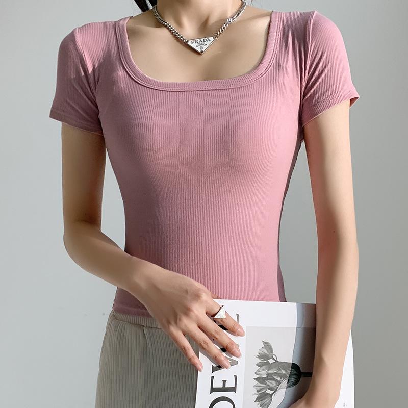 Kurzärmlige Oberbekleidung mit U-Ausschnitt und Basis-Frühlingsoutfit, Übergroßes Oberteil in koreanischer Version, Schlankheits-T-Shirt für den Sommer für Damen