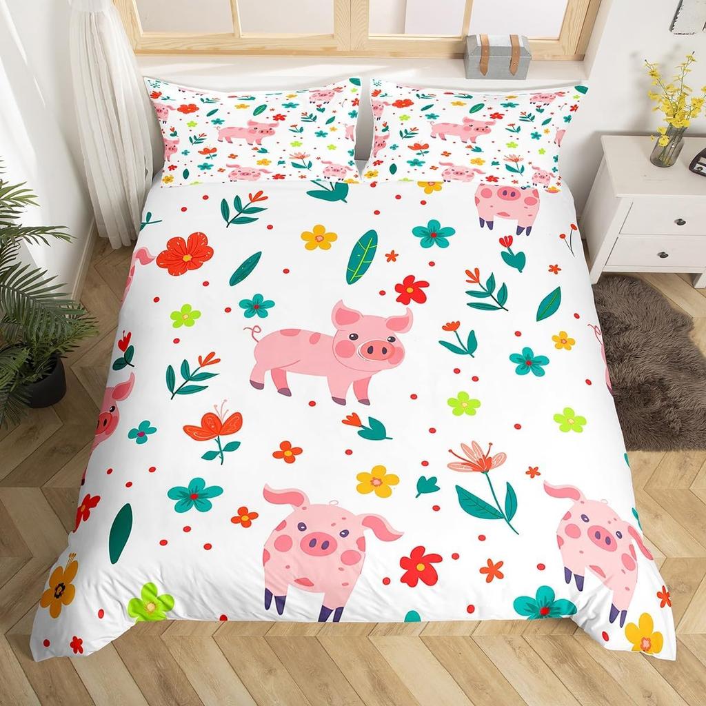 Tier Cartoon King Size Bettbezug Niedliches Regenbogen Alpaka Weiches Bettwäscheset für Jungen Mädchen Floral Dschungel Tier Bettwäsche 3-teilig