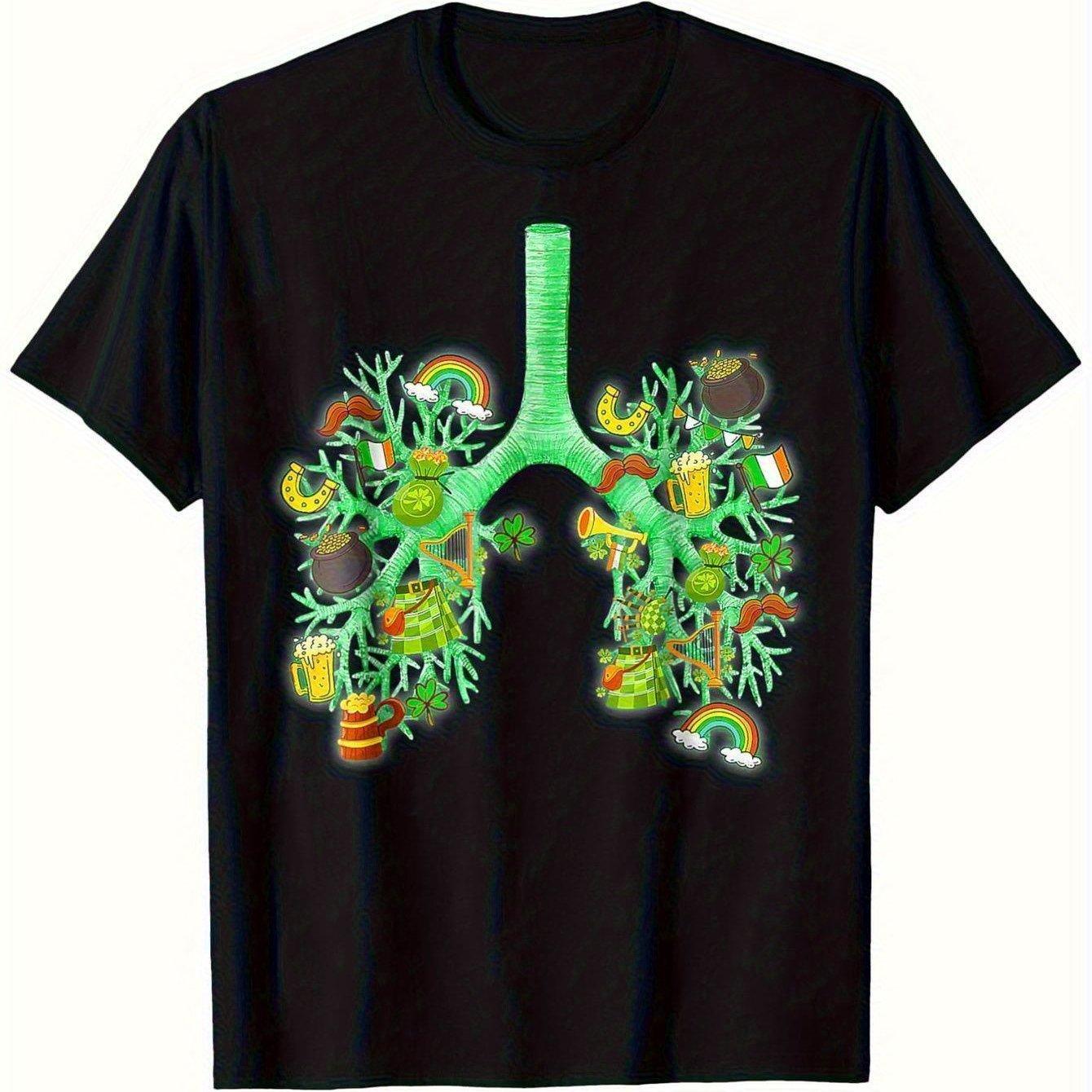 

St Patrick Day Lung Graphic Tee Respiratory Therapist Nurse Irish Shamrock Print Casual T-Shirt Men Women 4XL