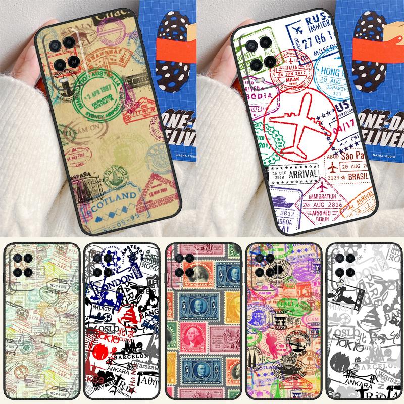 Passport Travel Stamps For Oppo A74 A94 A54 A80 A78 A98 A40 A60 A18 A38 A58 A15 A17 A77 A57S A16 A76 A96 Phone Case