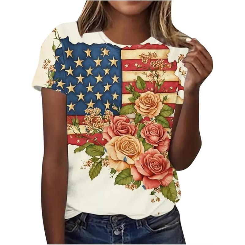 Women T Shirt 3D Printed Top Blouse United States 250th Print T Shirt Short Shirts Summer Tops Tees