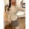 Half turtleneck long-sleeved bottoming shirt T-shirt for women in autumn and winter new fishbone slimming plus velvet inner mid-collar irregular top