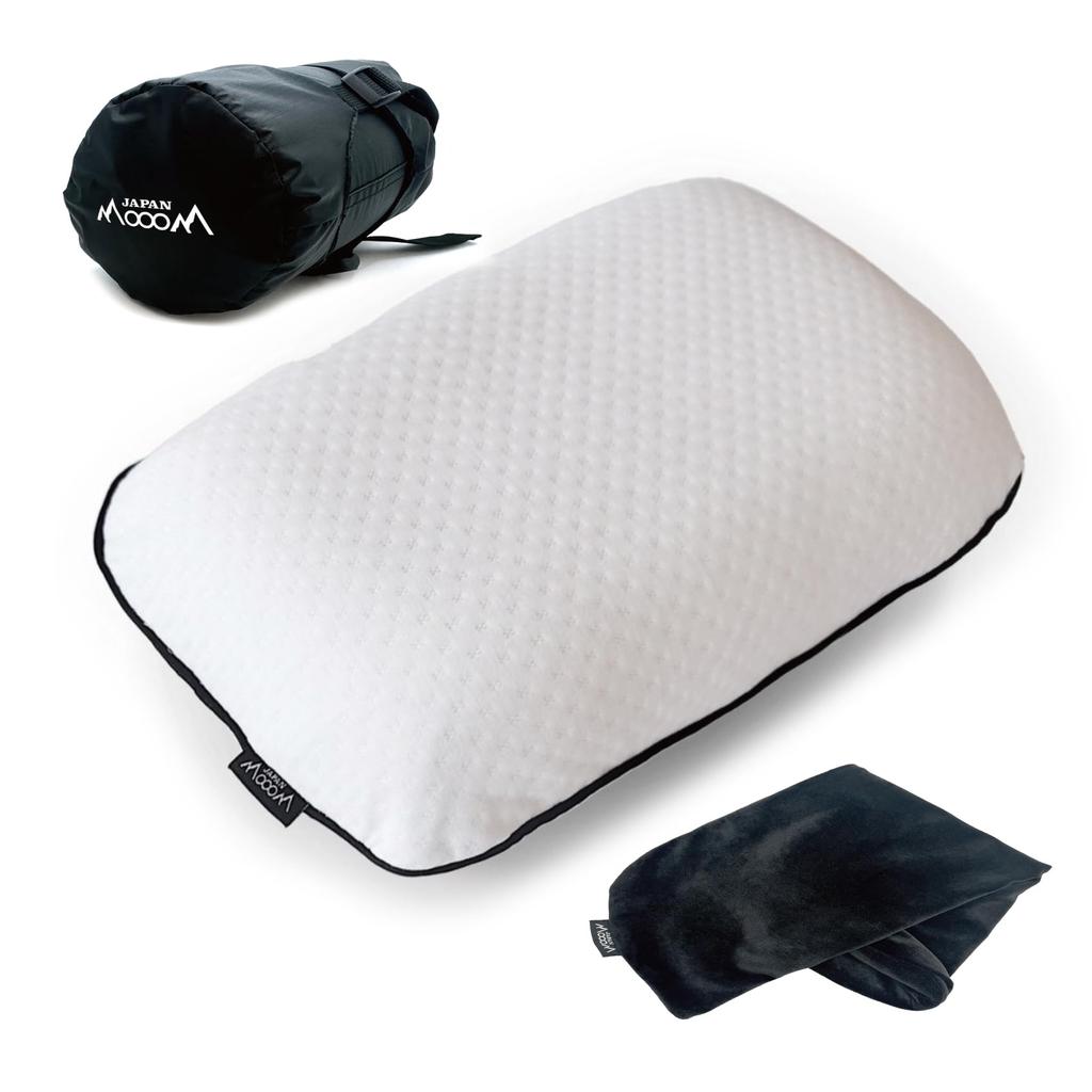 Travel Camping Pillow with Compression Memory All Sleeping In Compact [MoooM JAPAN] & Bag, 2-Way, Foam, Seasons, Outdoor, Camping, Car, Tent, Travel,
