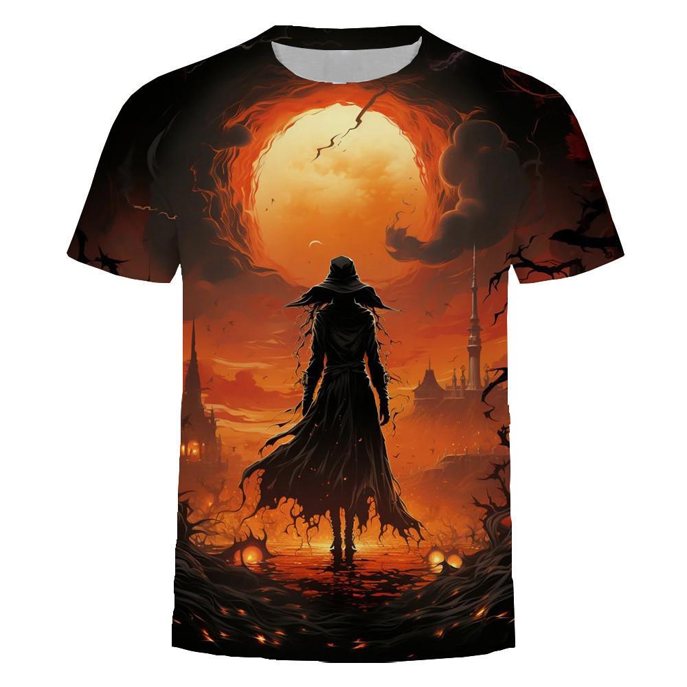 New 3D printed fashion trend multifunctional round neck short sleeved Halloween T-shirt top