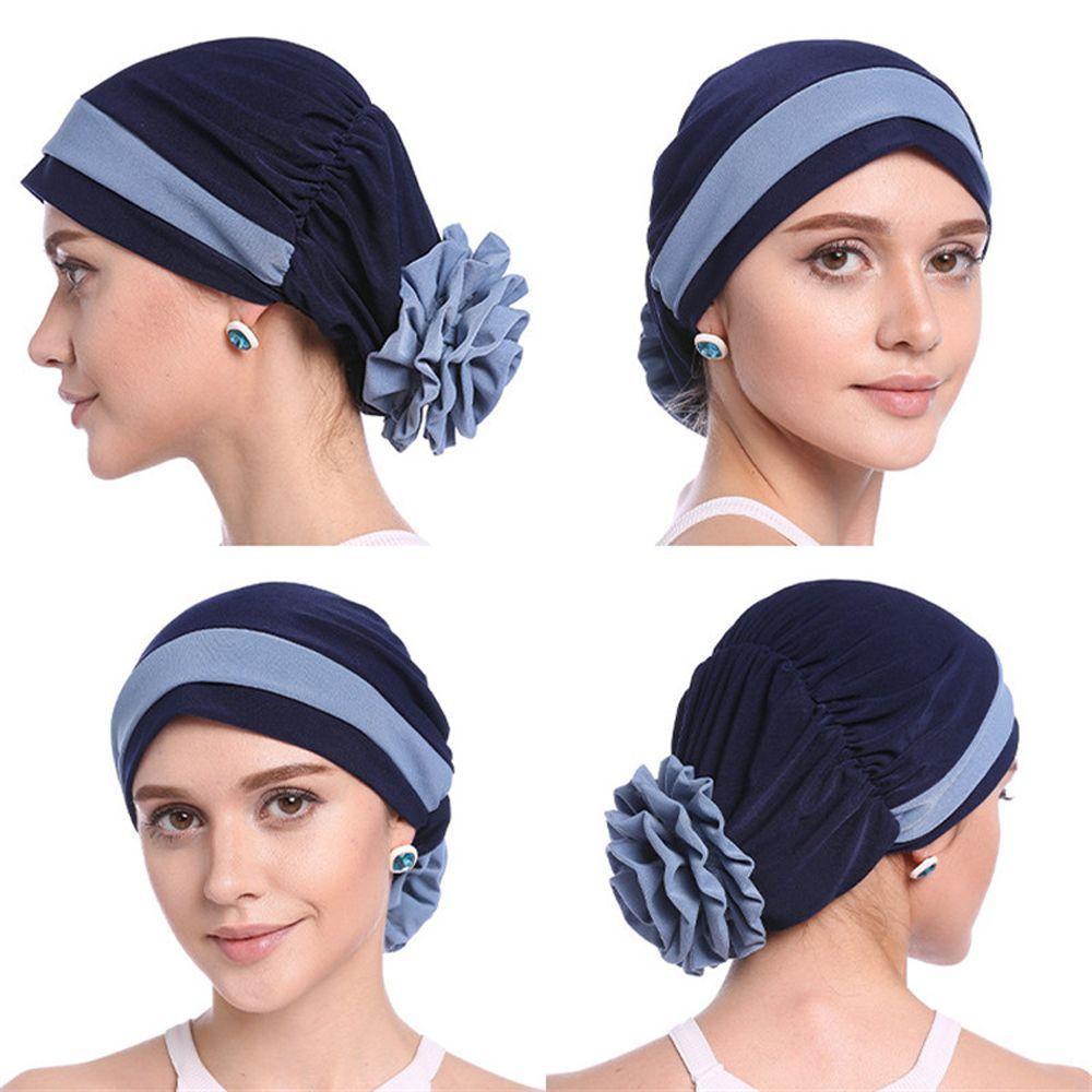 Satin Flower Fashion Head Wrap Shawl Turban Hat Indian Hats Women Headscarf Muslim Hijab Caps