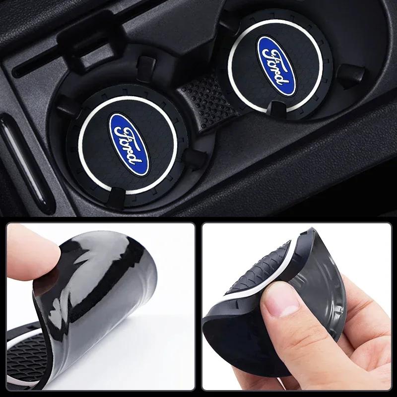 1/2PCS Non-Slip Car Cup Coaster Drink Cup Holder Anti-slip Pad For Ford Ecosport Edge Figo Flex Focus Fusion Fiesta Accessories