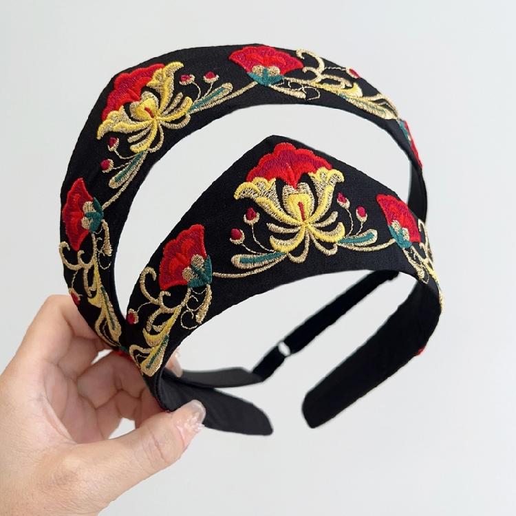 Embroidered Hair Band Elastic Tie Headband for Women Girls Antique Sports Stretchy Sweat Bands