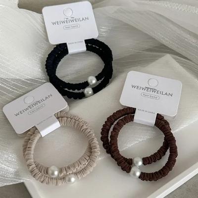 2 Stück Minimalistische und Vielseitige Gute Perle Hohe Elastizität Haargummis für Frauen Mädchen Pferdeschwanzhalter Haarringe Seil Accessoires