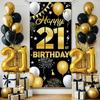 Happy 21st Birthday Decorations for Him & Her – Black and Gold 21st Birthday Banner Backdrop, Yard Sign, Photo Props, Door Background Party Décor