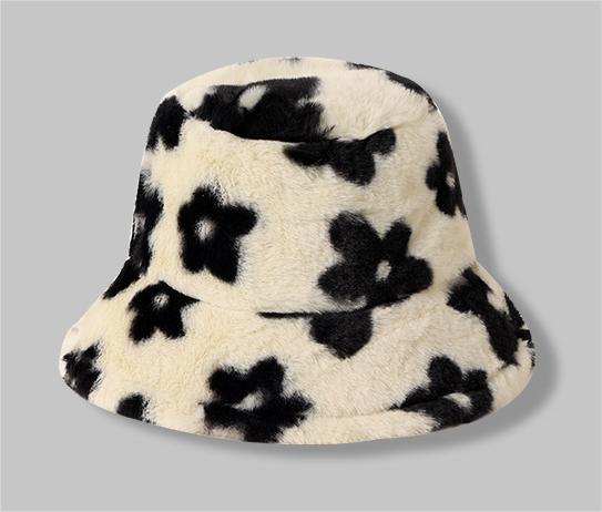 

New Floral Plush Bucket Hat for Women Fur Fisherman Cap Winter Thick Warm Panama Caps Soft Velvet Furry Basin Hat Flower Bonnet чёрный