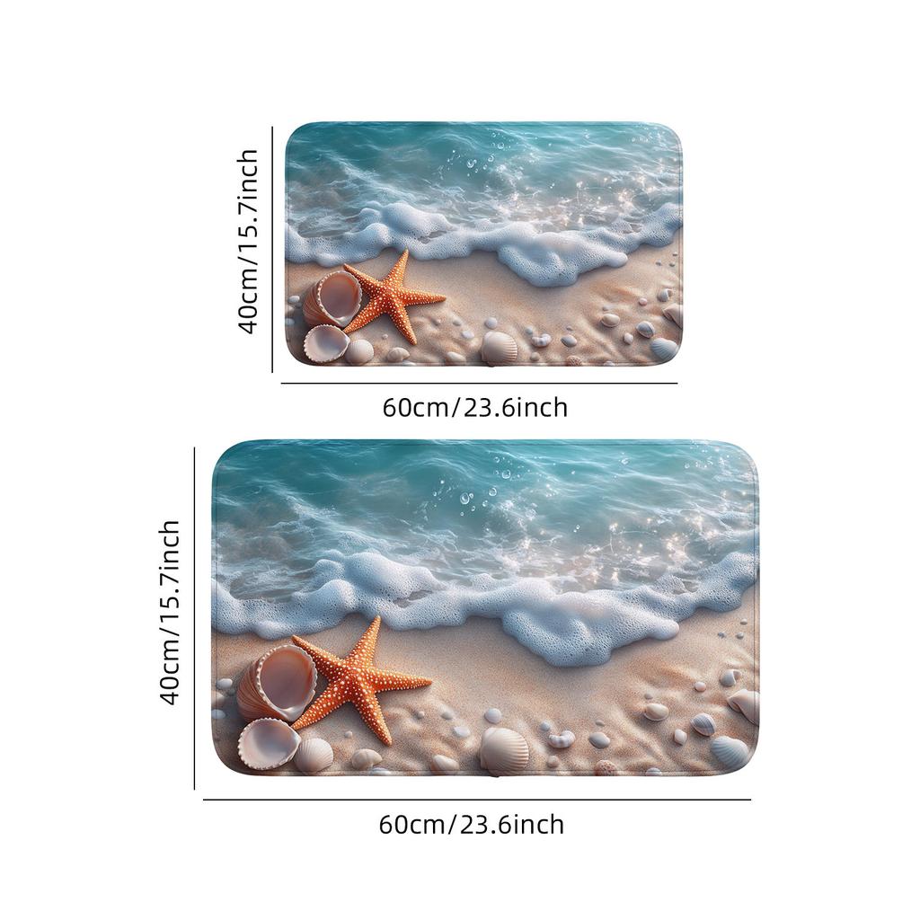 1 Stück Badvorleger - rutschfest, schnelltrocknend, wasserdichter Polyester-Türvorleger, Strandwellen-Design, ideal für Badezimmer, Schlafzimmer, Küche