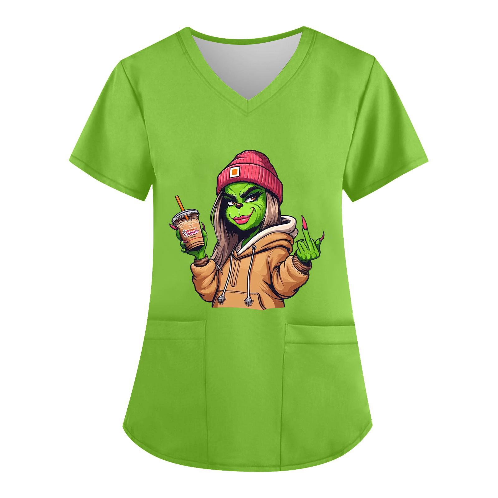 

Женский топ с V-образным вырезом, рождественским принтом, короткими рукавами, карманом и боковым разрезом XL