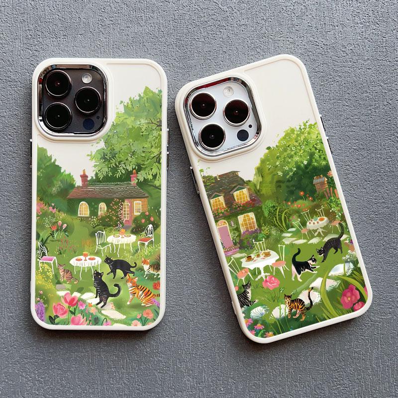 Flower Tree Kitten Silicone Phone Case For iPhone 12 11 Pro Max 16 15 14 13 Pro Max Plus X XR XS 7 8 Plus SE2 Shockproof Covers