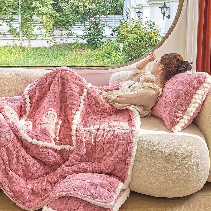 Brangdy Winter Pom-pom Foldable Pillow Blanket