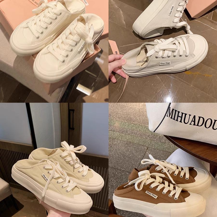 Sheepskin Version~ Leather Round Head Lace-up Breathable Stepping Heel Casual Canvas Shoes Women's 2025 New Board Shoes Little White Shoes