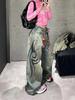 Jeans blu lavaggio con stampa gotica americana Y2K autunno inverno retrò hip hop larghi casual moda strada vita alta jeans dritti