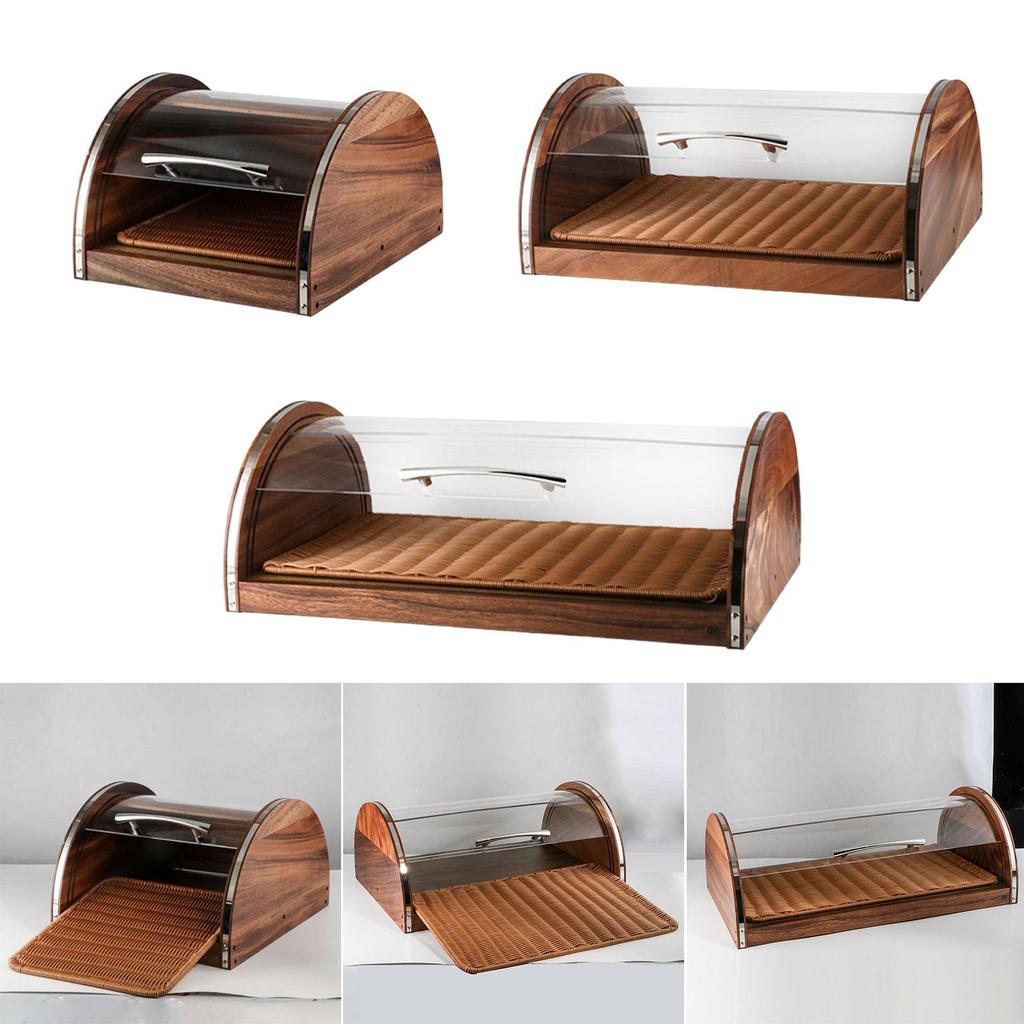 Wood Bread Display Cabinet Bread Keeper Buffet Dust Tray Bread Holder Kitchen Storage Container for Bakery Coffee Shop Table