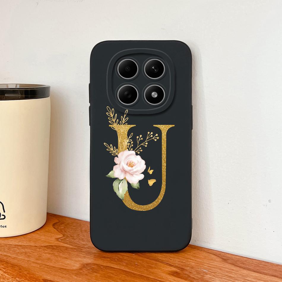 Floral Gold Letters Cover For Poco M8 Pro Phone Case Soft Smooth Liquid Silicone Anti Drop Protective High Quality Couple Bumper