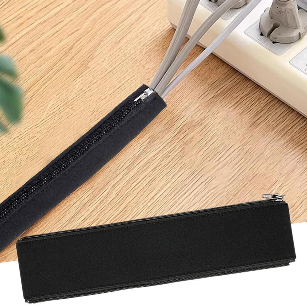 Zipper Cable Sleeve Elastic Zipper Wire Organizer 4X Black Cord Management Cover Cable Protector Sleeve For Home Work Study