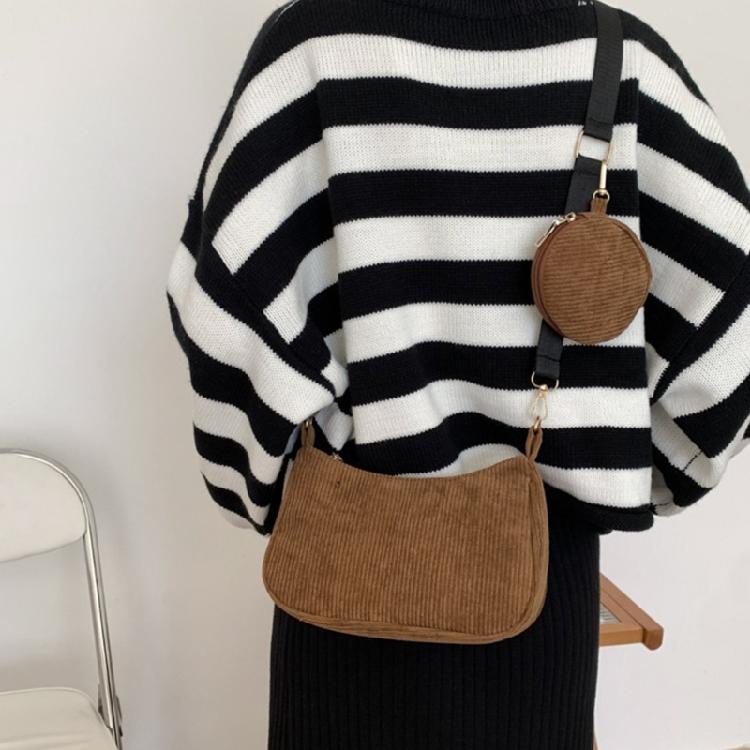 Corduroy Shoulder Bag with Mini Coin Pouch Crossbody Bags for Your Necessities
